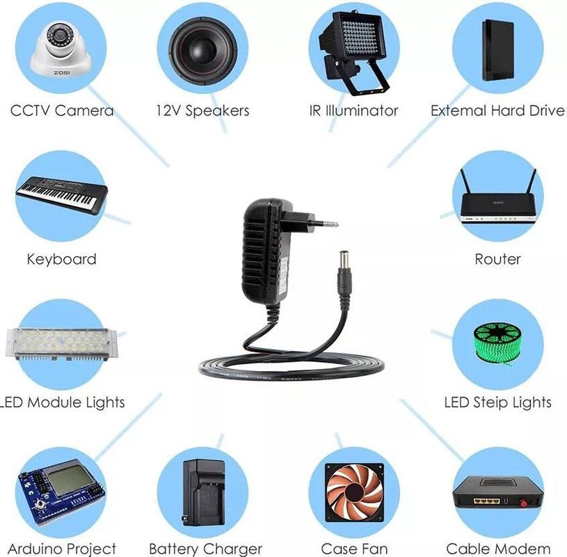 Adaptador CA CC regulado por plugue UE 12V 100V-240V Conversor 1A 1000mA Fonte de alimentação